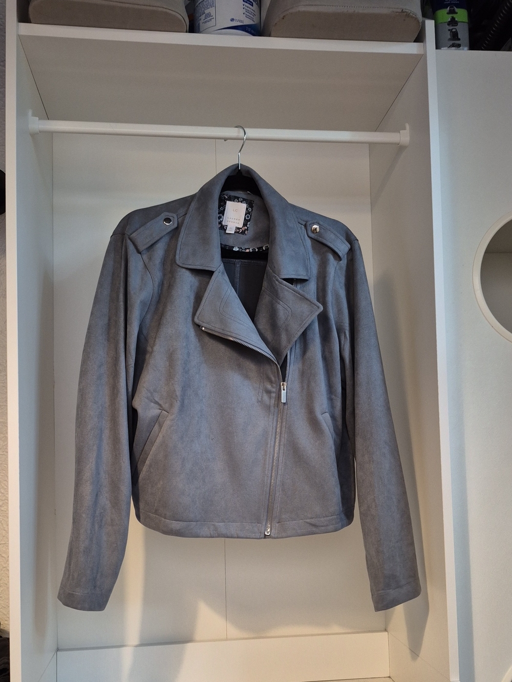LC Lauren Conrad Grey Moto-Style Faux Suede Jacket